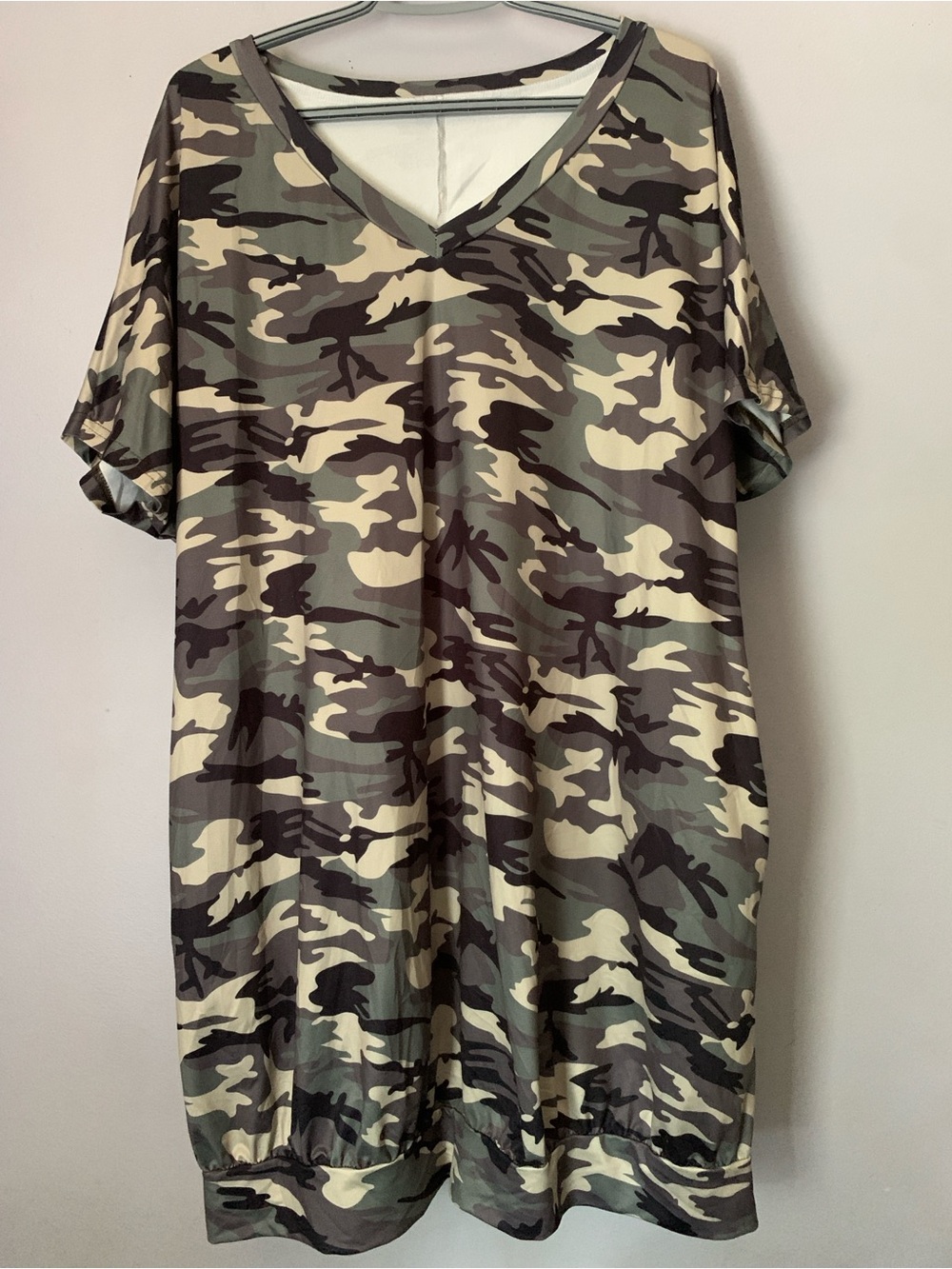 Camo V-Neck Tunic Dress 2Xl Green and Taupe